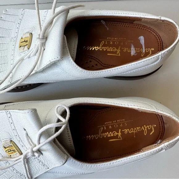 SALVATORE FERRAEGAMO White Leather Removable Kiltie Golf Shoe size  6-6.5  Italy - Picture 7 of 9